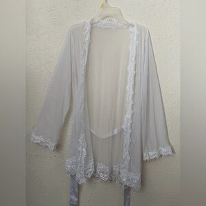 Fashion Nova Sheer White Lace-Trim Robe